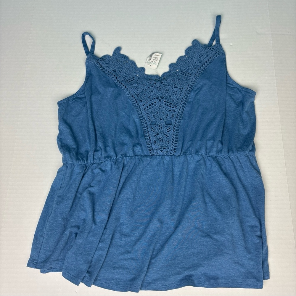 Maurices Women Large Tank Top Shirt Blue Lace Crochet New with Tags Rayon Linen
